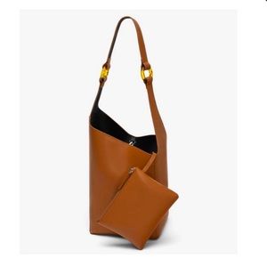 Zara Asymmetric Bucket Squared Shoulder Bag Tan Brown Lined Faux Leather